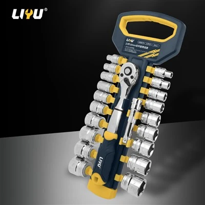 Industrietauglicher 12,5-mm-Dafei-Hülsen-Schnell-Ratschen-Steckschlüsselsatz, Autoreparatur-Werkzeugsatz, 21-teiliger Satz
